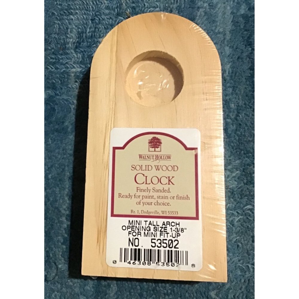 Walnut Hollow Unfinished Solid Wood Clock Mini Tall Arch Opening 1 3/8”New
